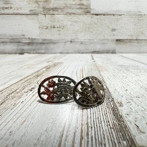 Womens Vintage Floral Avon Clip-On Oval Silver Earrings